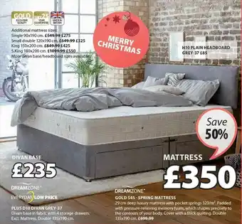 JYSK H10 Plain Headboard, Plus D10 Divan Grey-37, Gold S45-spring Mattress Dreamzone offer