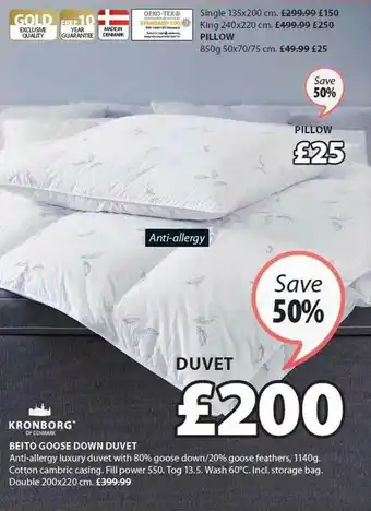 JYSK Beito Goose Down Duvet Kronborg, Pillow offer