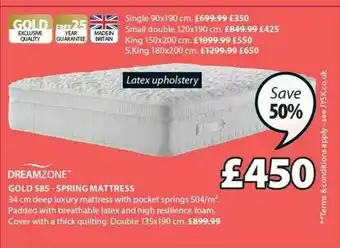 JYSK Gold S85 - Spring Mattress Dreamzone offer