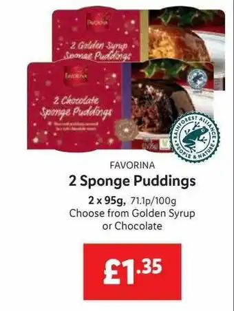 Lidl Favorina 2 Sponge Puddings Choose From Golden Syrup Or Chocolate offer
