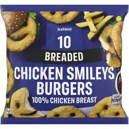 Iceland Iceland 10 (Approx.) Breaded Chicken Smileys Burgers 500g offer