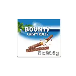 Morrisons Bounty Milk Chocolate & Coconut Crispy Rolls Multipack 5 x 23.4g Bars offer