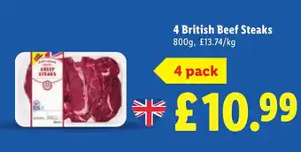 Lidl 4 British Beef Steaks offer