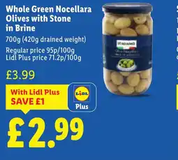 Lidl ITALIAMO Whole Green Nocellara Olives with Stone in Brine offer