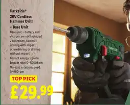 Lidl Parkside 20V Cordless Hammer Drill - Bare Unit offer