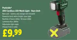 Lidl Parkside 20V Cordless LED Work Light - Bare Unit offer