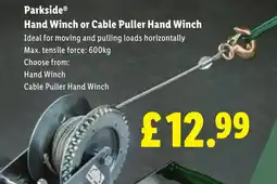 Lidl Parkside Hand Winch or Cable Puller Hand Winch offer