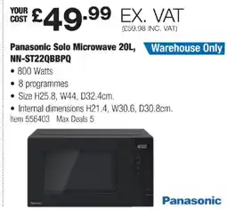 Costco Panasonic Solo Microwave 20L, NN-ST22QBBPQ offer