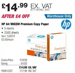 Costco HP A4 90GSM Premium Copy Paper offer