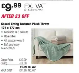 Costco Casual Living Textured Plush Throw offer