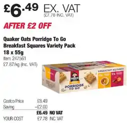 Costco Quaker Oats Porridge To Go Breakfast Squares Variety Pack offer