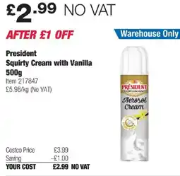 Costco President Squirty Cream with Vanilla offer