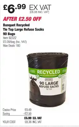Costco Banquet Recycled Tie Top Large Refuse Sacks offer