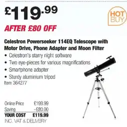 Costco Celestron Powerseeker 114EQ Telescope with Motor Drive, Phone Adapter and Moon Filter offer
