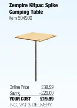 Costco Zempire Kitpac Spike Camping Table offer