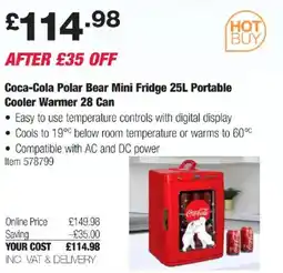 Costco Coca-Cola Polar Bear Mini Fridge 25L Portable Cooler Warmer 28 Can offer