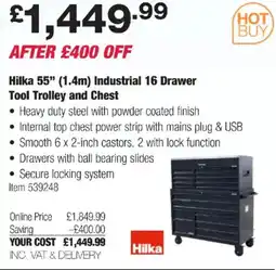 Costco Hilka 55" (1.4m) Industrial 16 Drawer Tool Trolley and Chest offer