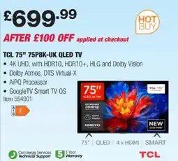 Costco TCL 75" 75P8K-UK QLED TV offer