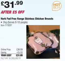 Costco Herb Fed Free Range Skinless Chicken Breasts offer
