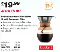 Costco Bodum Pour Over Coffee Maker 1L with Permanent Filter offer