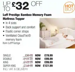 Costco Luff Prestige Bamboo Memory Foam Mattress Topper offer
