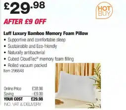 Costco Luff Luxury Bamboo Memory Foam Pillow offer