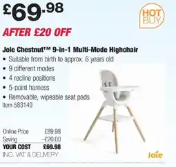 Costco Joie Chestnut™ 9-in-1 Multi-Mode Highchair offer