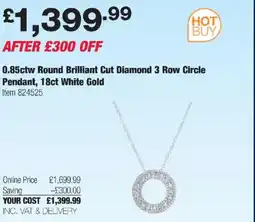 Costco 0.85ctw Round Brilliant Cut Diamond 3 Row Circle Pendant, 18ct White Gold offer