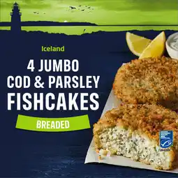 Iceland Iceland 4 Jumbo Cod & Parsley Fishcakes 480g offer