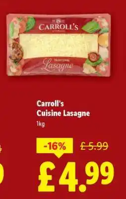 Lidl Carroll’s Cuisine Lasagne offer
