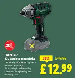 Lidl PARKSIDE 20V Cordless Impact Driver offer