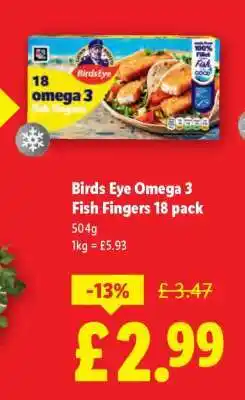 Lidl Birds Eye Omega 3 Fish Fingers 18 pack offer