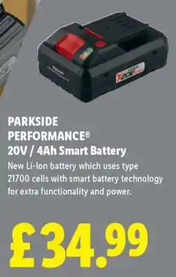 Lidl PARKSIDE PERFORMANCE 20V / 4Ah Smart Battery offer