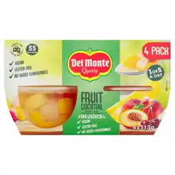 Iceland Del Monte Fruit Cocktail Peach - Pear - Pineapple - Cherry in Juice 4 x 113g (452g) offer