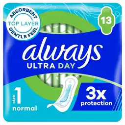 Tesco Always Ultra Day Normal 13 Sanitary Pads Size 1 offer