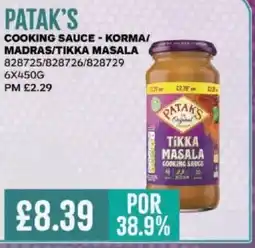 Bestway PATAK'S Cooking sauce - korma/ madras/tikka masala offer