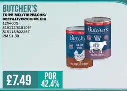 Bestway BUTCHER'S Tripe mix/tripe&chk/ beef&liver/chick cig offer