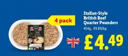 Lidl Italian-Style British Beef Quarter Pounders offer