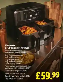 Lidl Silvercrest 8.7L Dual Basket Air Fryer offer