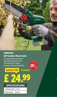 Lidl PARKSIDE 20V Cordless Wood Cutter offer