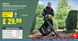 Lidl PARKSIDE 3000W Electric Leaf Blower & Vacuum offer