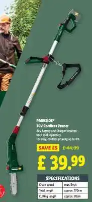 Lidl PARKSIDE 20V Cordless Pruner offer