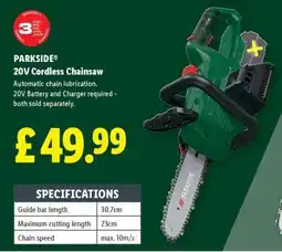 Lidl PARKSIDE 20V Cordless Chainsaw offer