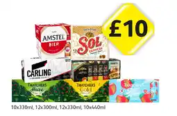 Londis Amstel, Sol Cerveza, Carling, Kopparberg Variety, Thatchers Haze, Gold, Juicy Apple offer