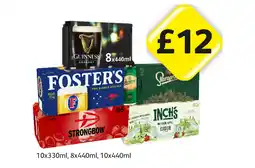 Londis Guinness, Foster's, Staropramen, Strongbow Strawbarry, Inch's Cider offer