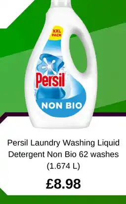 Asda Persil Laundry Washing Liquid Detergent Non Bio 62 washes offer