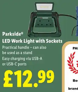 Lidl Parkside LED Work Light with Sockets offer