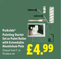 Lidl Parkside Painting Starter Set or Paint Roller with Extendable Aluminium Pole offer