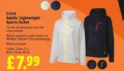Lidl Crivit Adults' Lightweight Sports Jacket offer