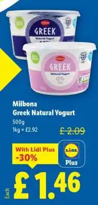 Lidl Milbona Greek Natural Yogurt offer